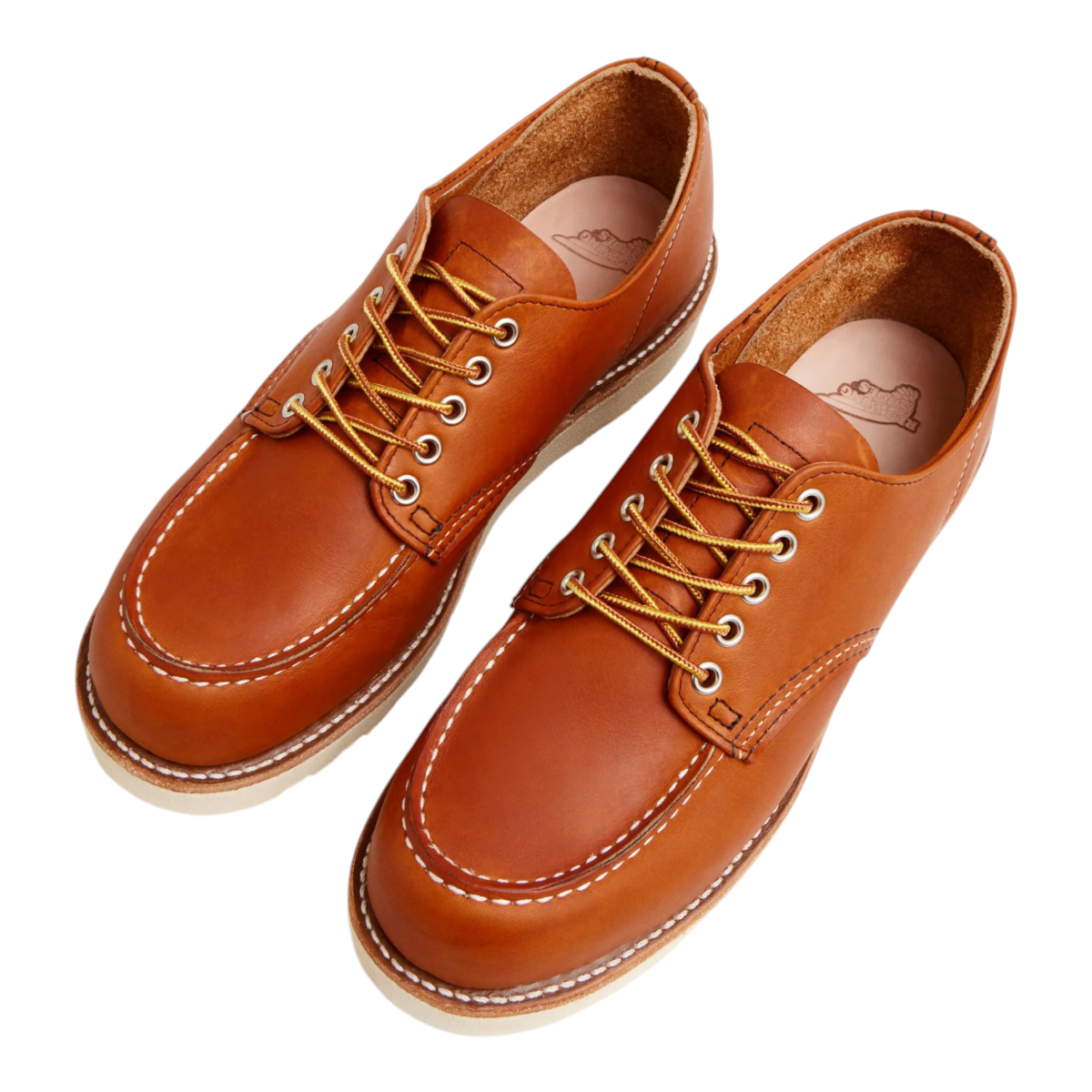 MILWORKS Shop Moc Oxford in Oro Legacy leather featuring a classic moc toe, white wedge sole, and durable lacing.