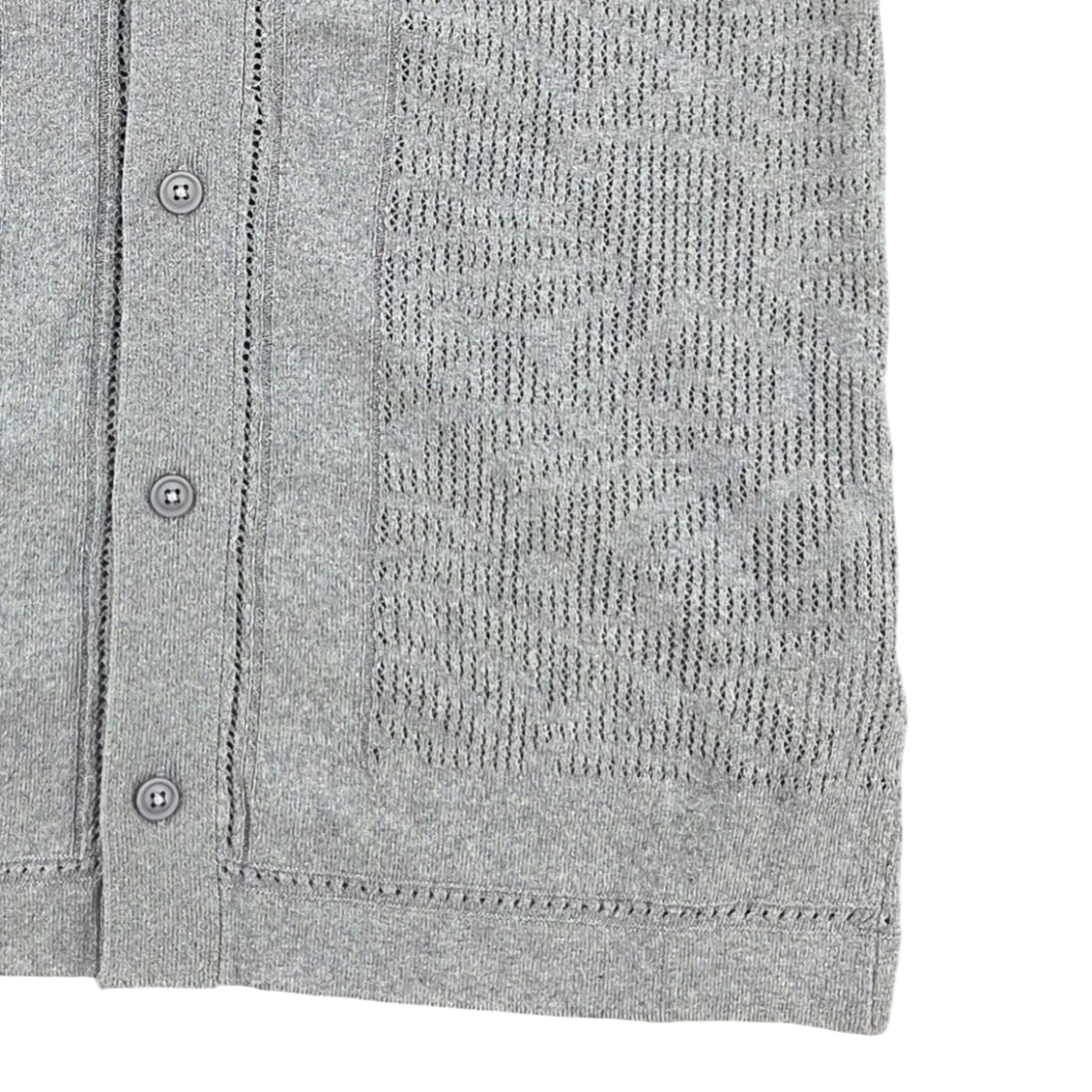 MILWORKS pearl grey short sleeve cotton knit shirt with button front and textured pattern