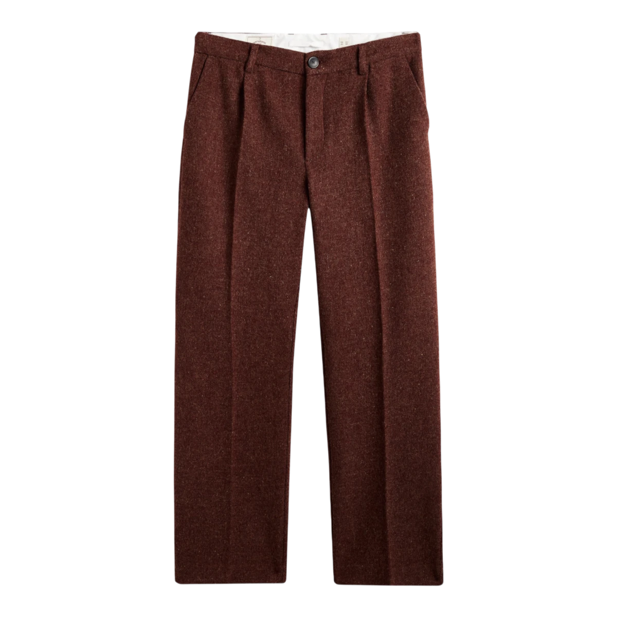 MILWORKS Portuguese Flannel single pleat trousers in dark brown virgin wool with recycled polyester buttons