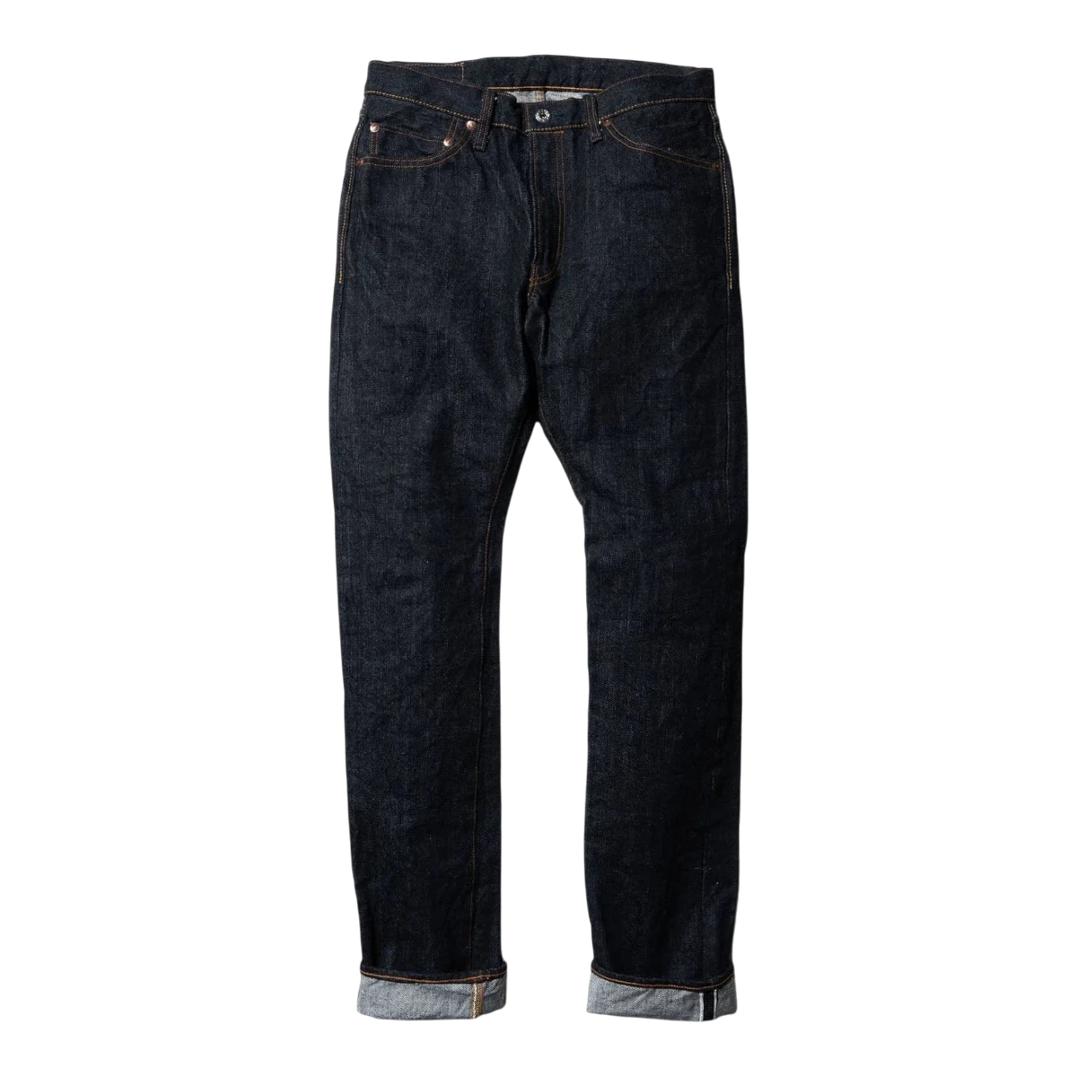 MILWORKS slim fit dark wash 17oz selvedge denim jeans, made in Japan from 100% US cotton.