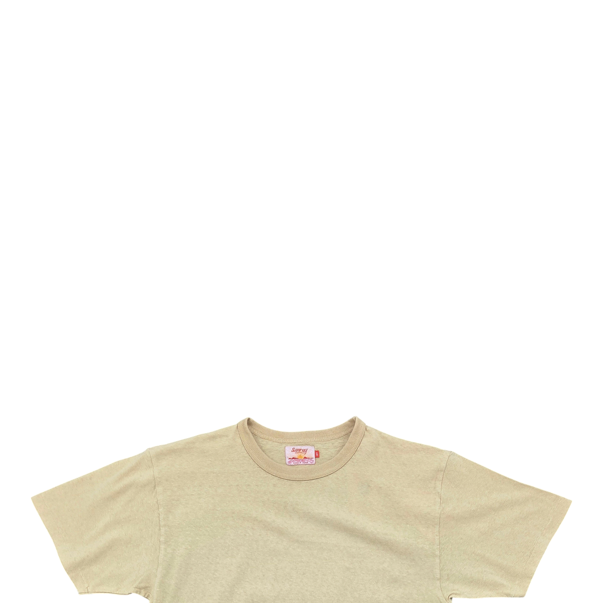 MILWORKS Sunray Sportswear Haleiwa loopwheel t-shirt in dried moss recycled cotton with a durable ribbed neckline.