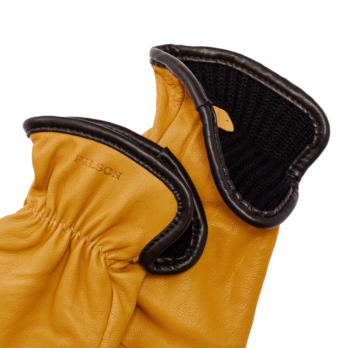 MILWORKS tan goatskin gloves with black wool lining and elastic cuffs for debris protection