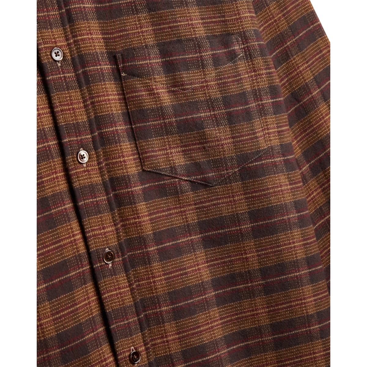 MILWORKS Trigo plaid flannel shirt in brown and red cotton with mother of pearl buttons and chest pocket detail