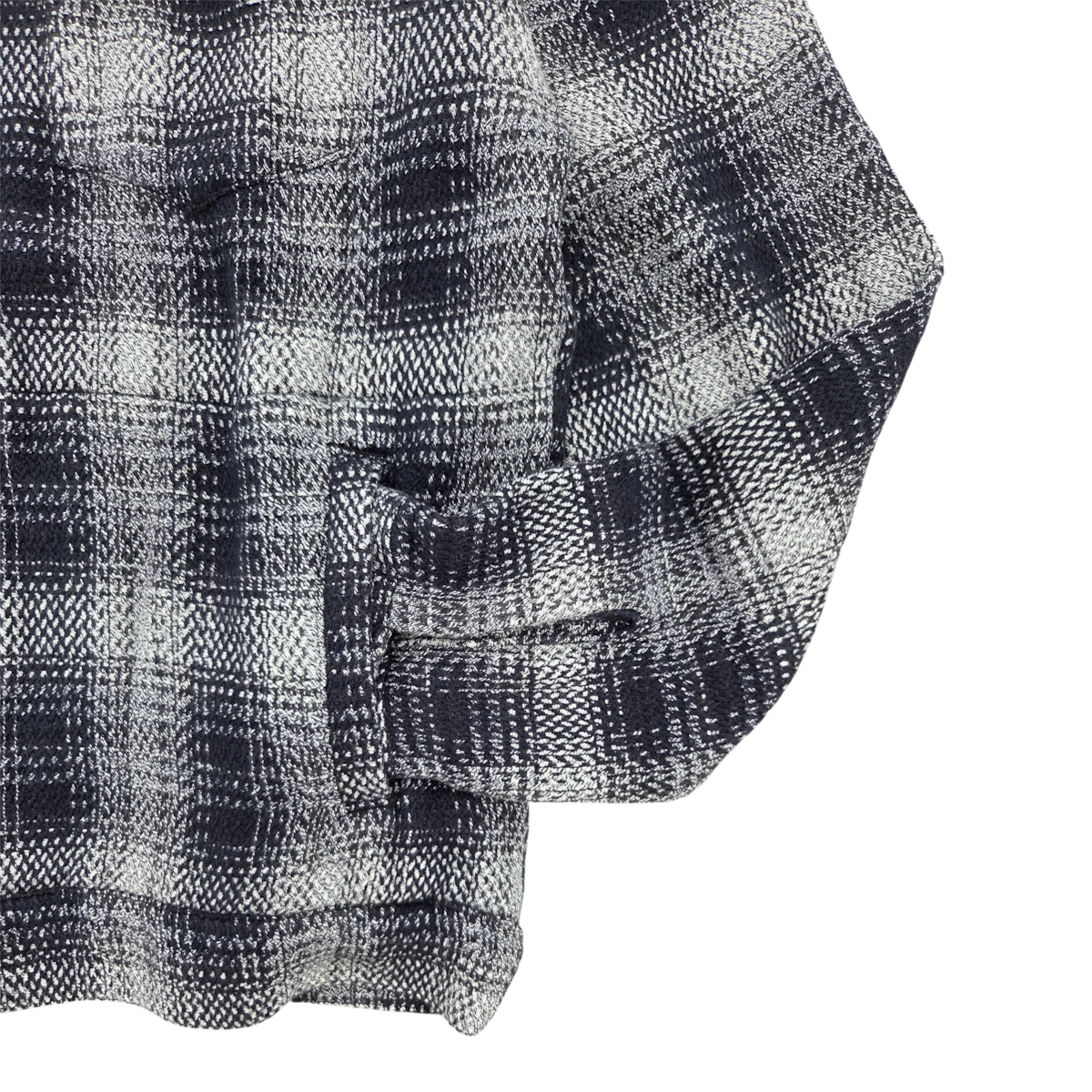 MILWORKS No176 utility jacket in a black and white handwoven cotton chevron weave check pattern