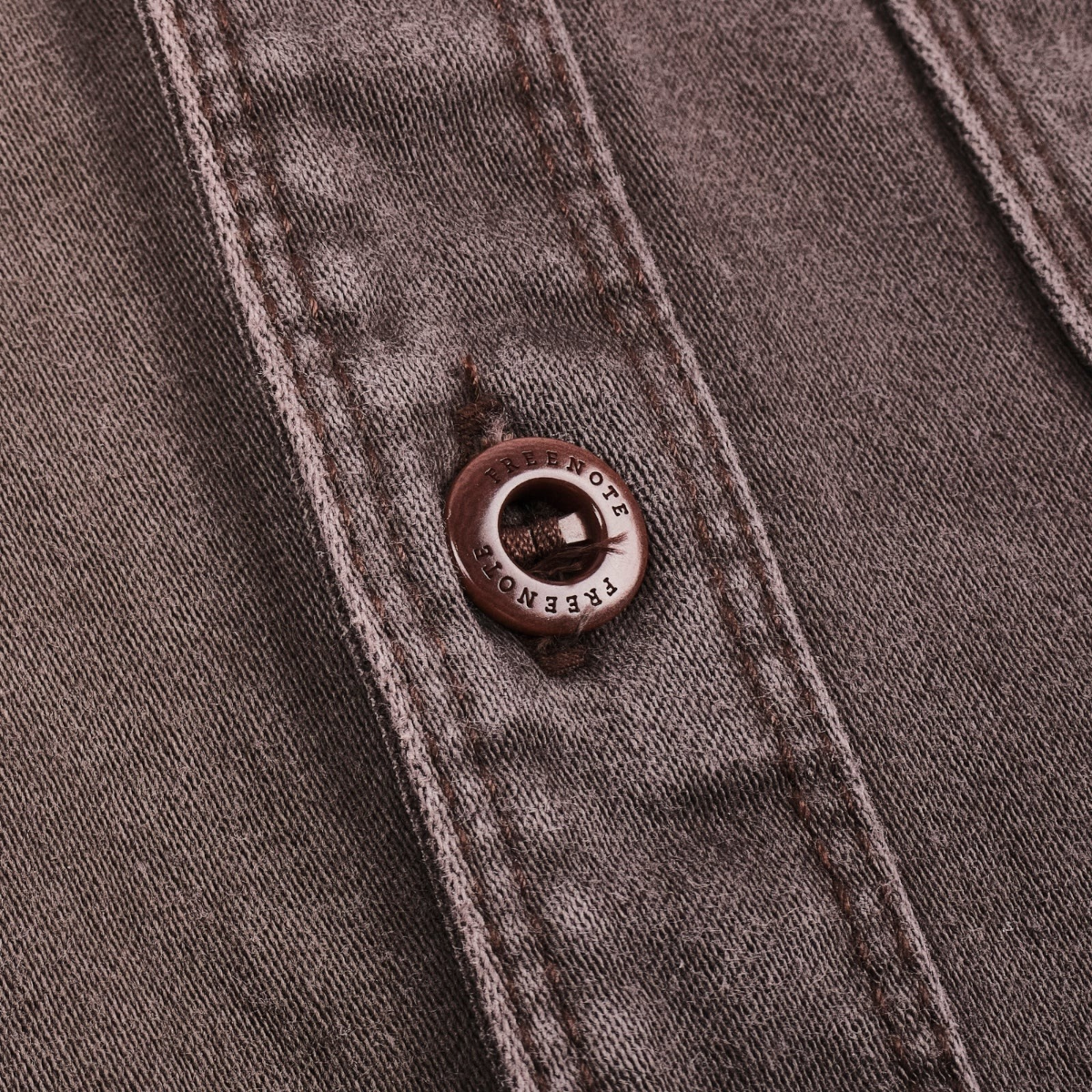 MILWORKS Utility Shirt in chocolate brown Japanese sateen twill with double needle stitching and Corozo button detail