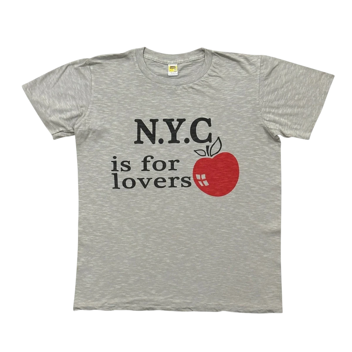 MILWORKS Velva Sheen grey crew neck t-shirt with N.Y.C. is for lovers graphic print and red apple illustration