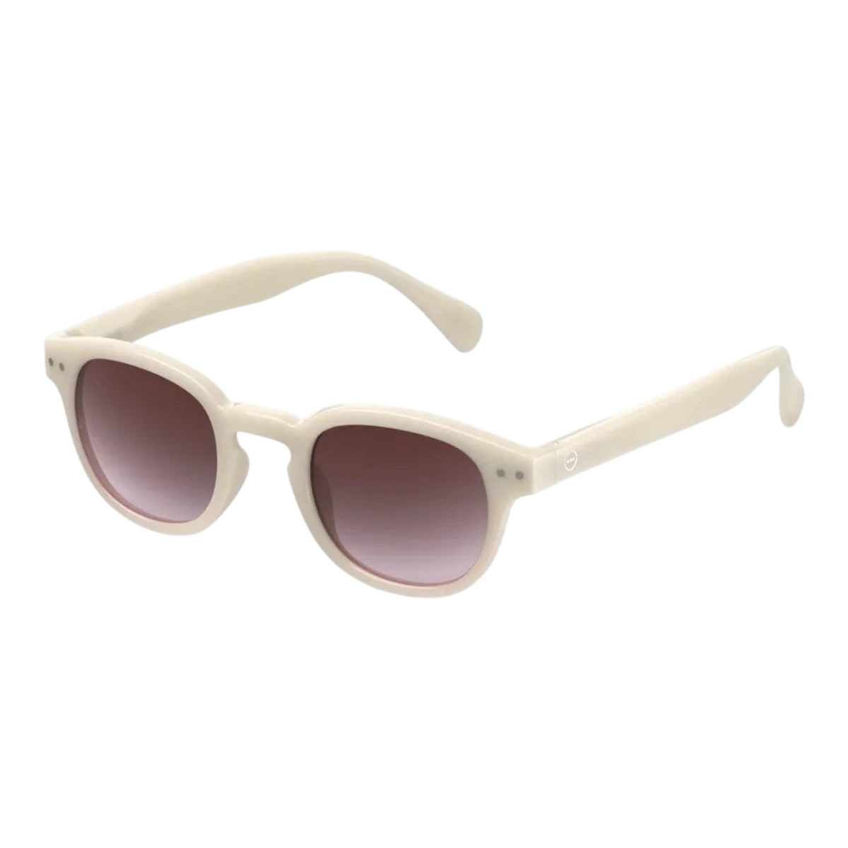 MILWORKS #C vintage cream sunglasses with a thick opaque frame and gradient purple lenses in a retro square-pantos style.