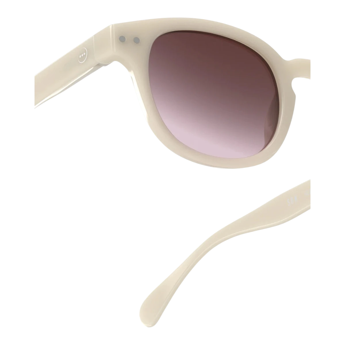 MILWORKS #C sunglasses in vintage cream with a glossy finish and gradient purple lenses in a bold, thick frame.