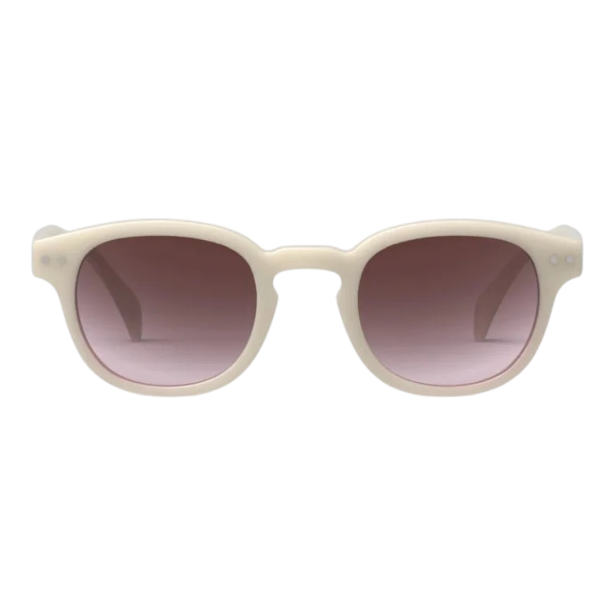 MILWORKS #C unisex sunglasses in vintage cream with a thick opaque frame and gradient purple lenses.