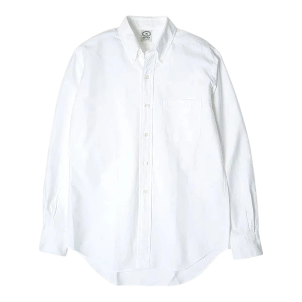 MILWORKS white 100% cotton oxford button-down shirt with a chest pocket and classic Ivy League style.