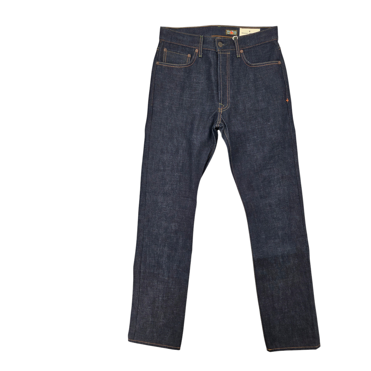 MILWORKS Willie Indigo Rigid JP men's straight-leg jeans in unwashed 13.5oz Nihon Menpu selvage denim with button fly.