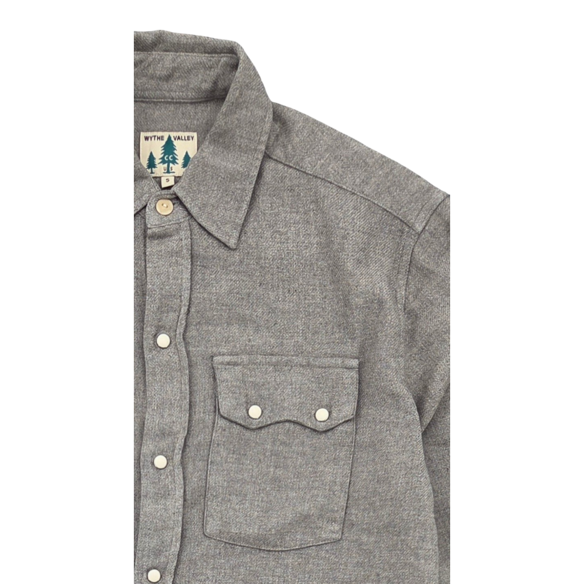 MILWORKS Wythe dapple grey washed cotton flannel shirt with pearl snap buttons and sawtooth chest pocket