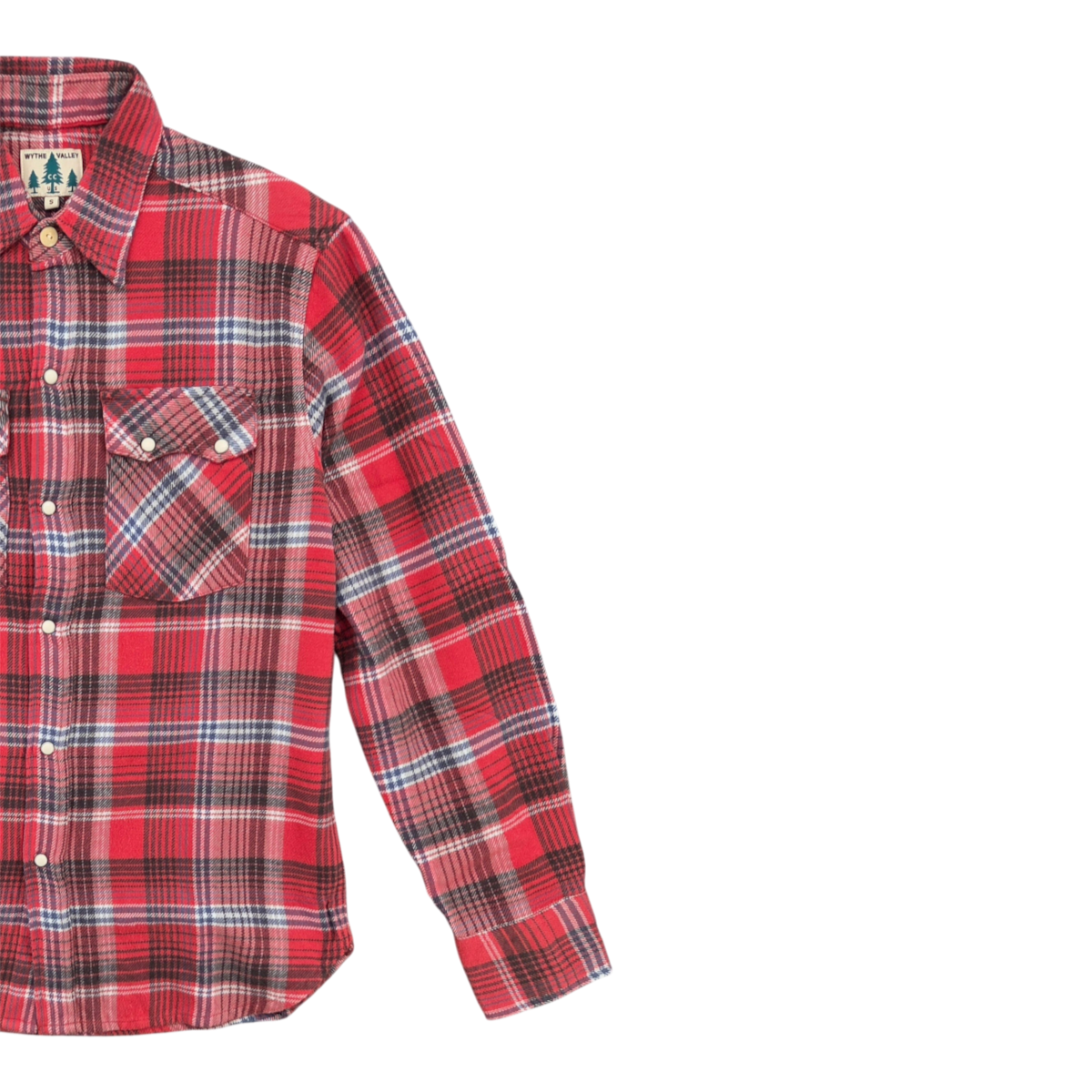 MILWORKS Wythe washed flannel pearlsnap shirt in cactus flower plaid with sawtooth pockets and cream pearl snaps