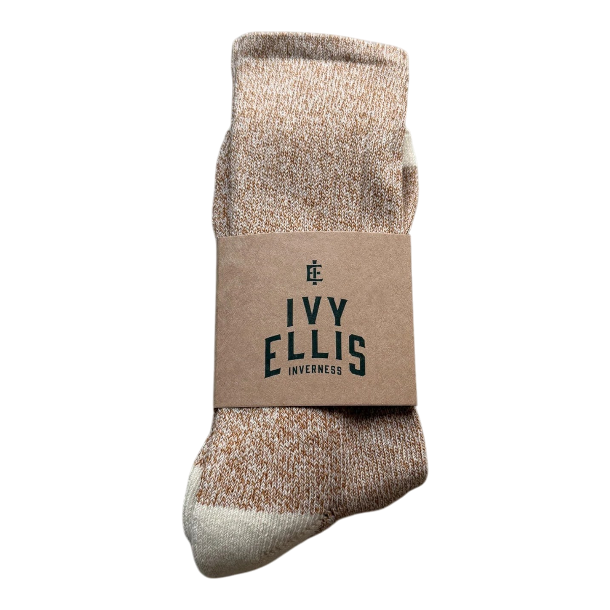 MILWORKS The Zorro crew length socks in a textured brown and cream cotton blend with a heritage outdoor aesthetic.