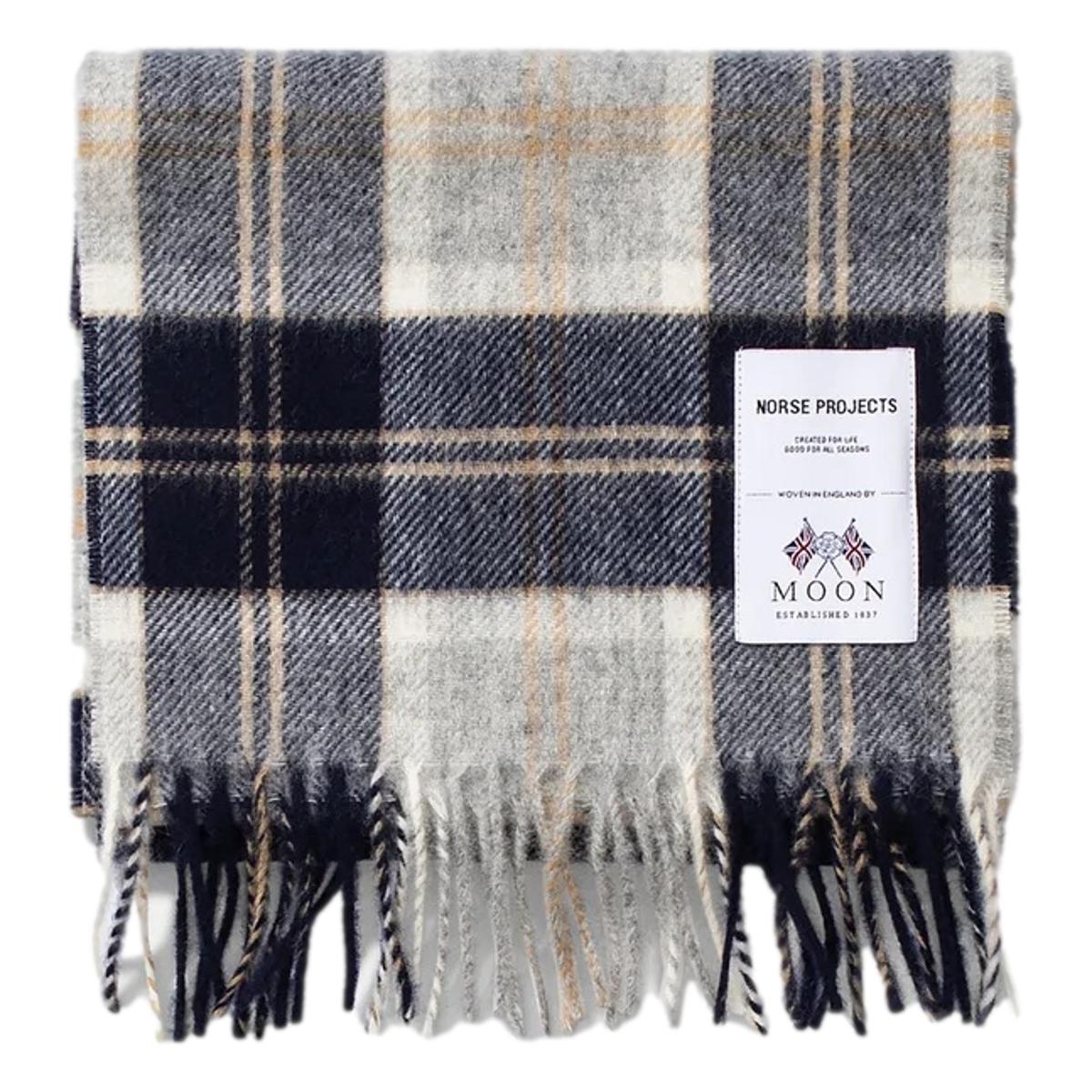 Moon Checked Lambswool Scarf Navy - Scarf