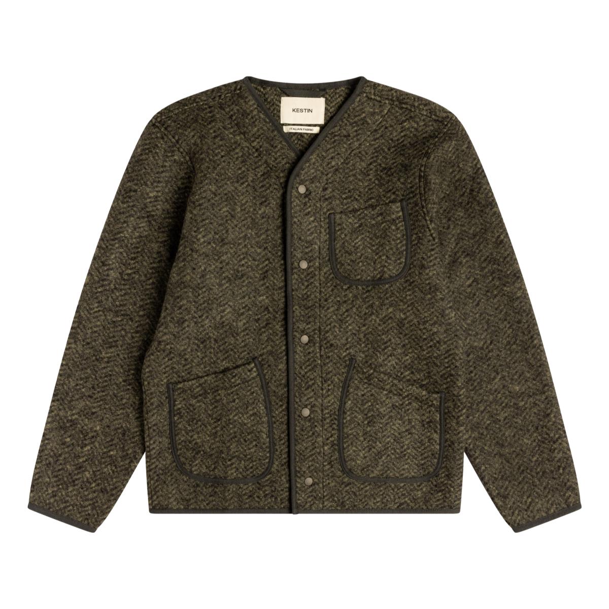 Neist Cardigan in Moss Herringbone Wool - Cardigan