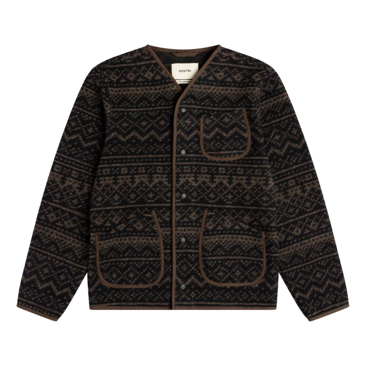 Neist Cardigan in Peat Black Knitted Fairisle - Cardigan