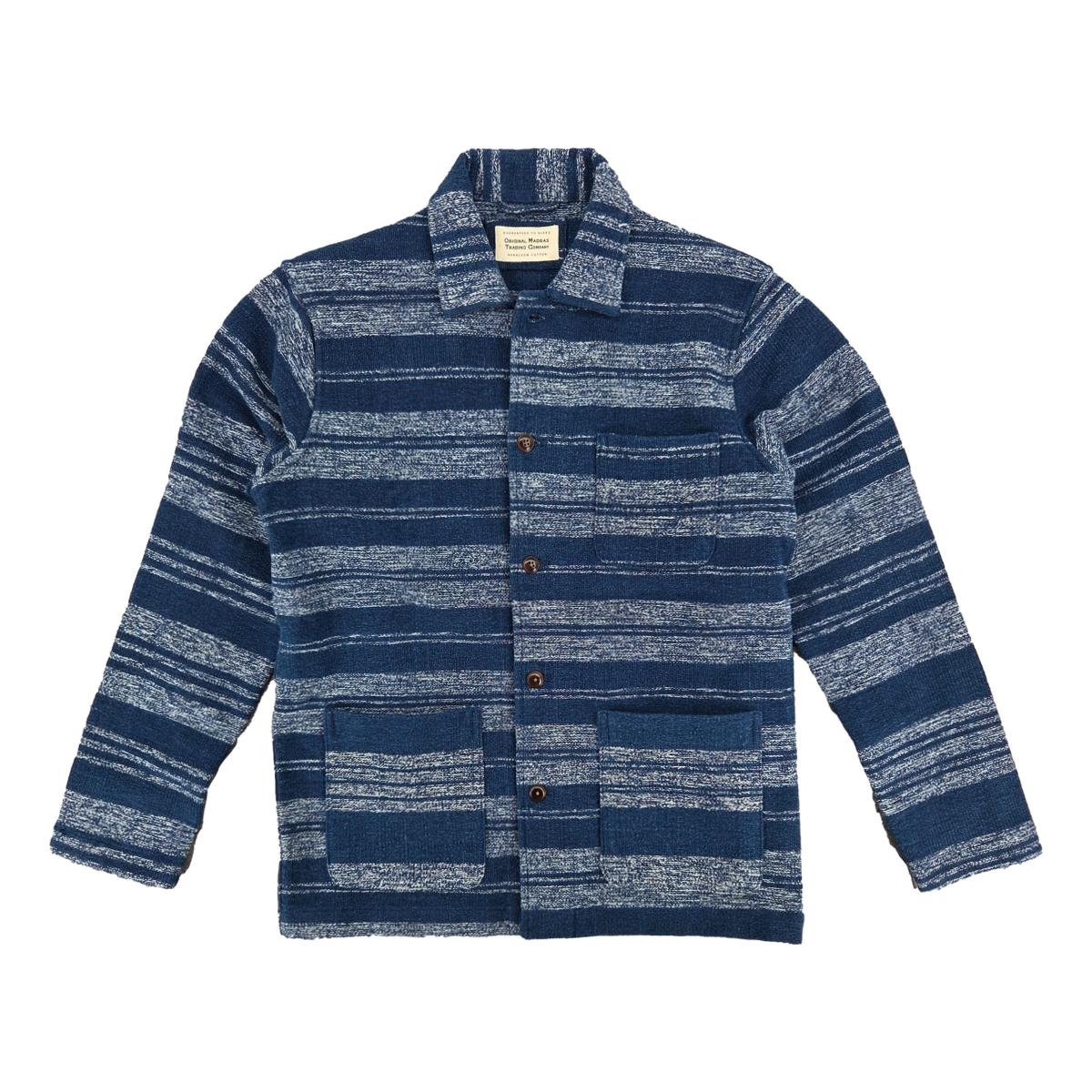 No140 Stout Shirt Jacket Navy White Multi Stripe - Shirts