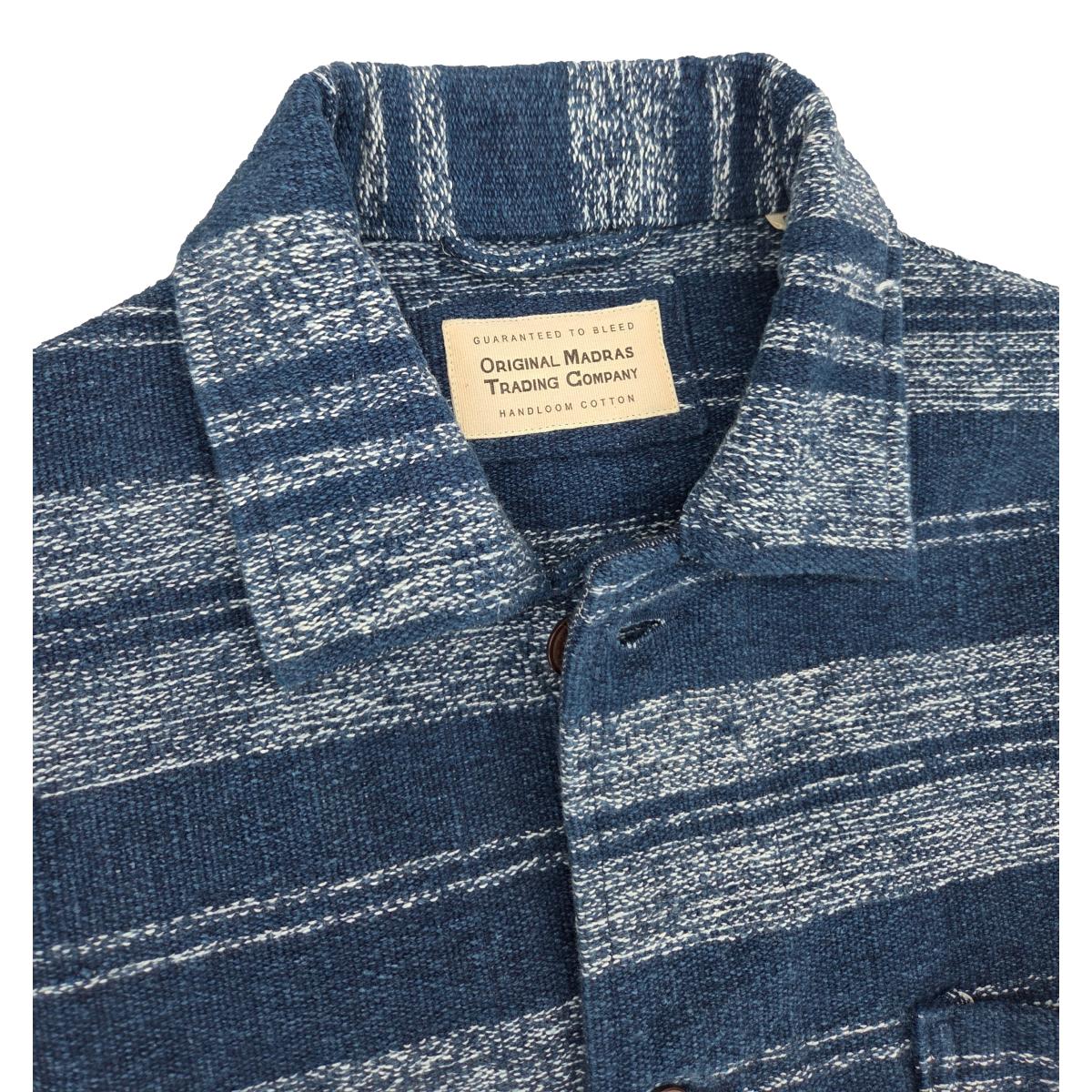 No140 Stout Shirt Jacket Navy White Multi Stripe - Shirts