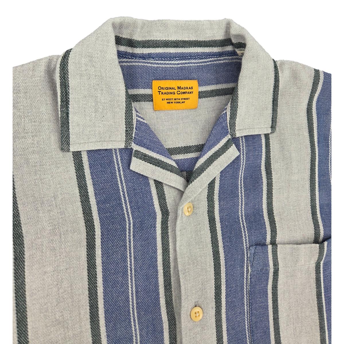 No153 Lax Camp Collar Blue Grey Stripe - Shirts