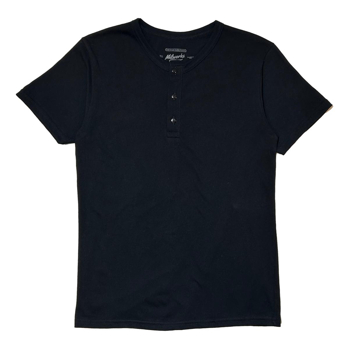 Organic Cotton Short Sleeve Henley Black - Henley