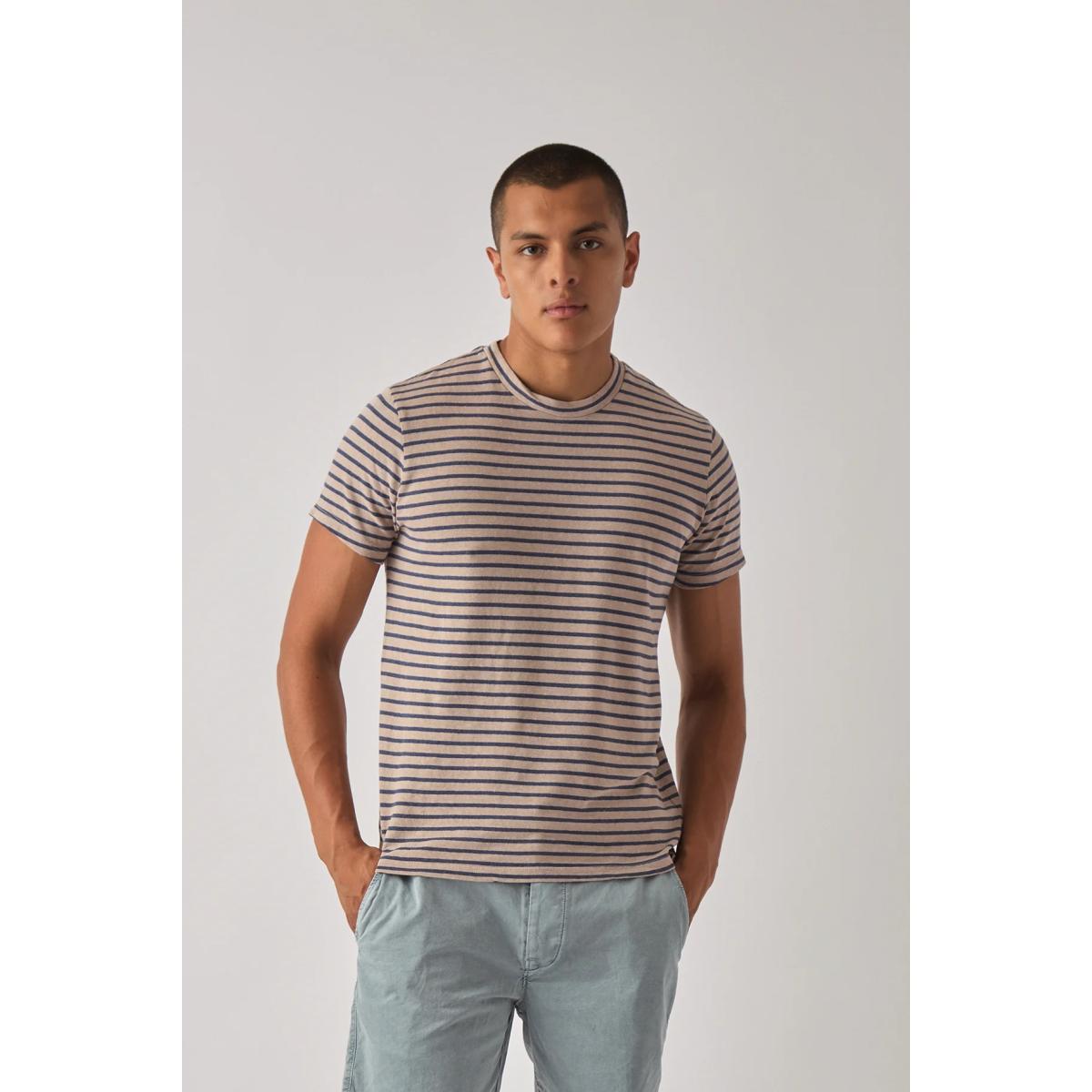 Organic Hemp Stripe Crew Tee Tea - T Shirt