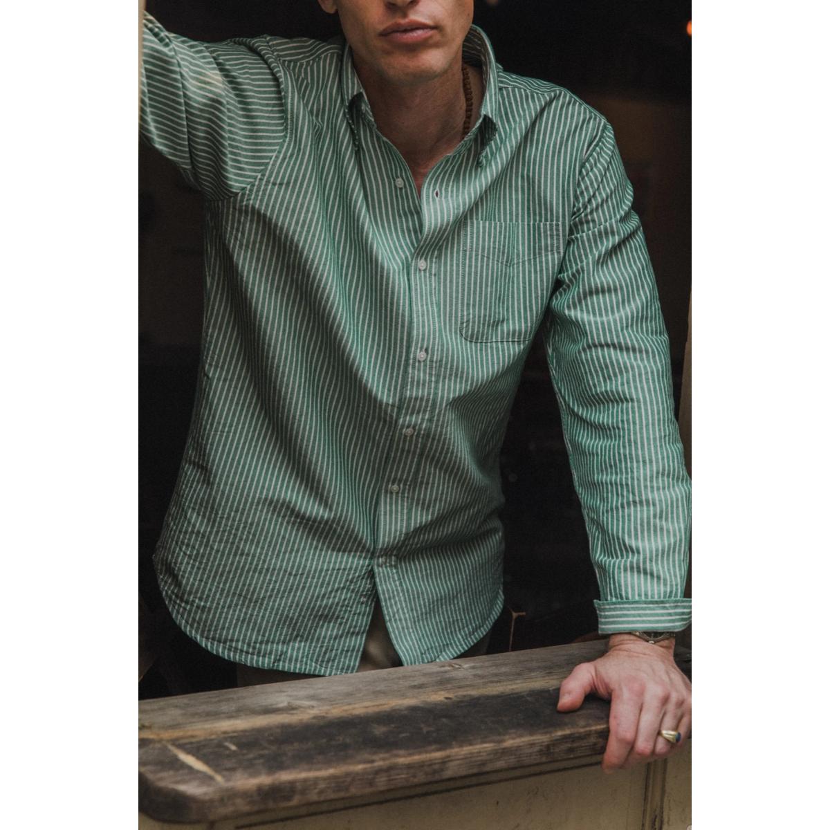 Oxford Cloth Button Down Classic Evergreen Stripe - Shirt