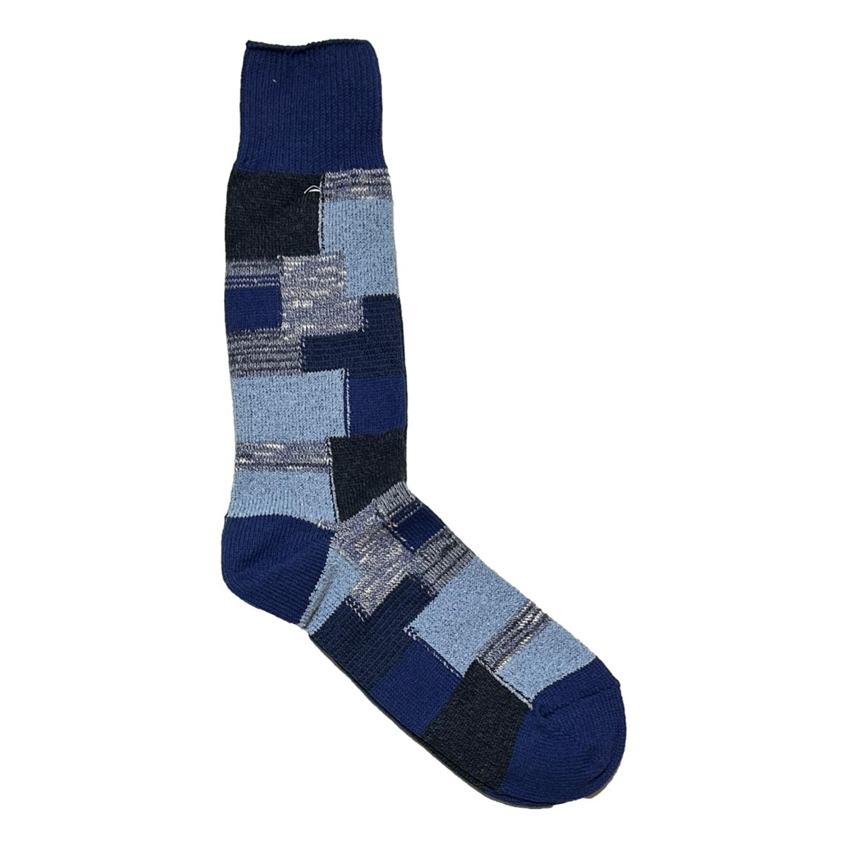 Patchwork Crew Blue Grey - Socks