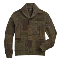 Patchwork Wool-Blend Shawl Cardigan Olive Multi - Sweater