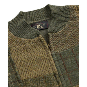 Patchwork Wool-Cashmere Sweater Jacket Olive Multi