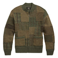 Patchwork Wool-Cashmere Sweater Jacket Olive Multi