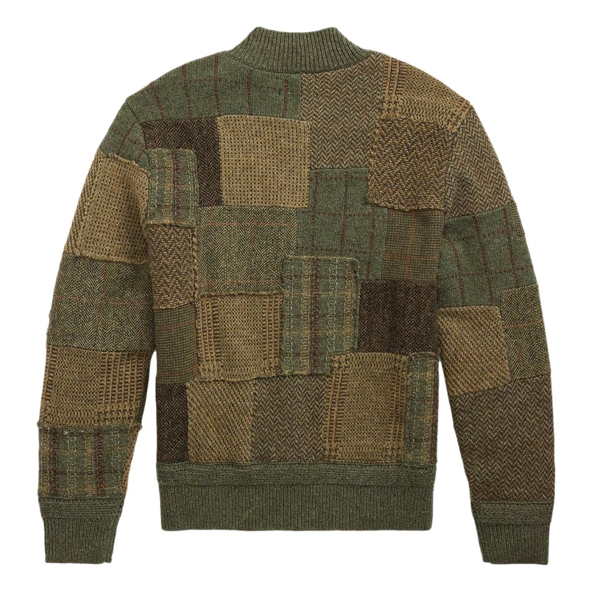 Patchwork Wool-Cashmere Sweater Jacket Olive Multi
