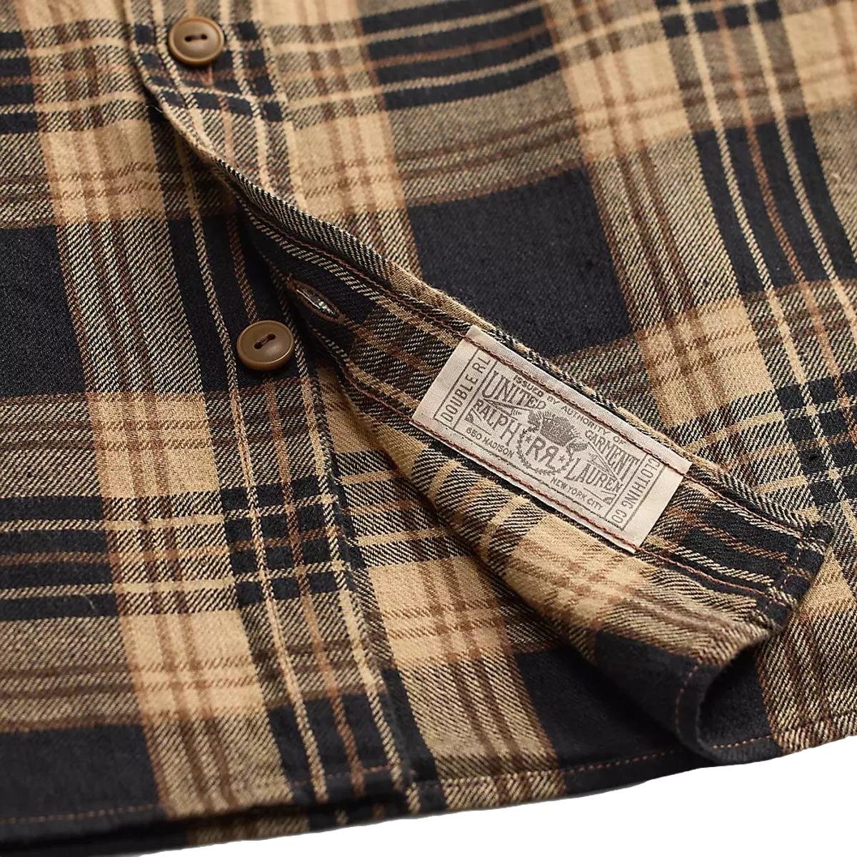 Plaid Cotton-Linen Workshirt Black Brown Tan - Shirt