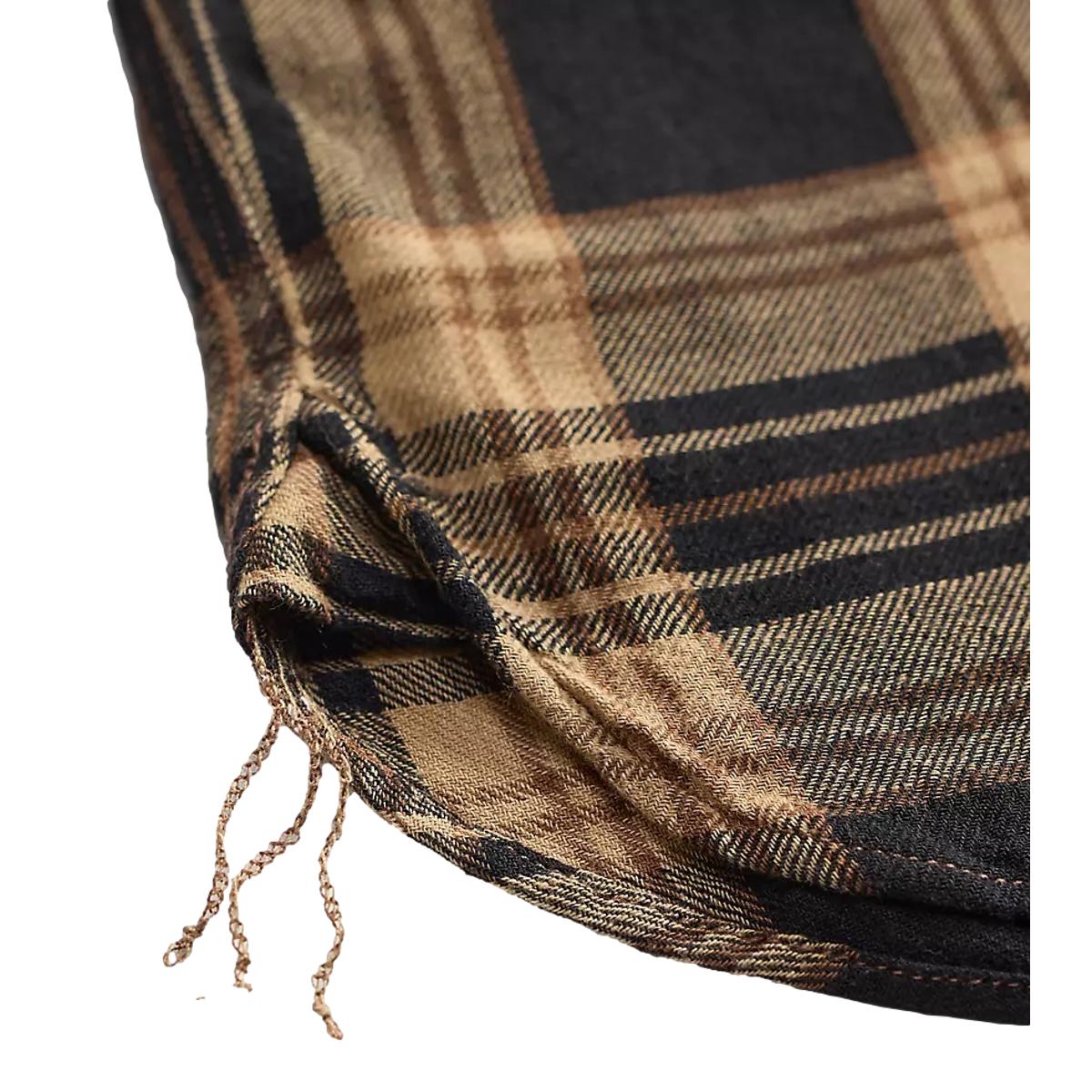 Plaid Cotton-Linen Workshirt Black Brown Tan - Shirt