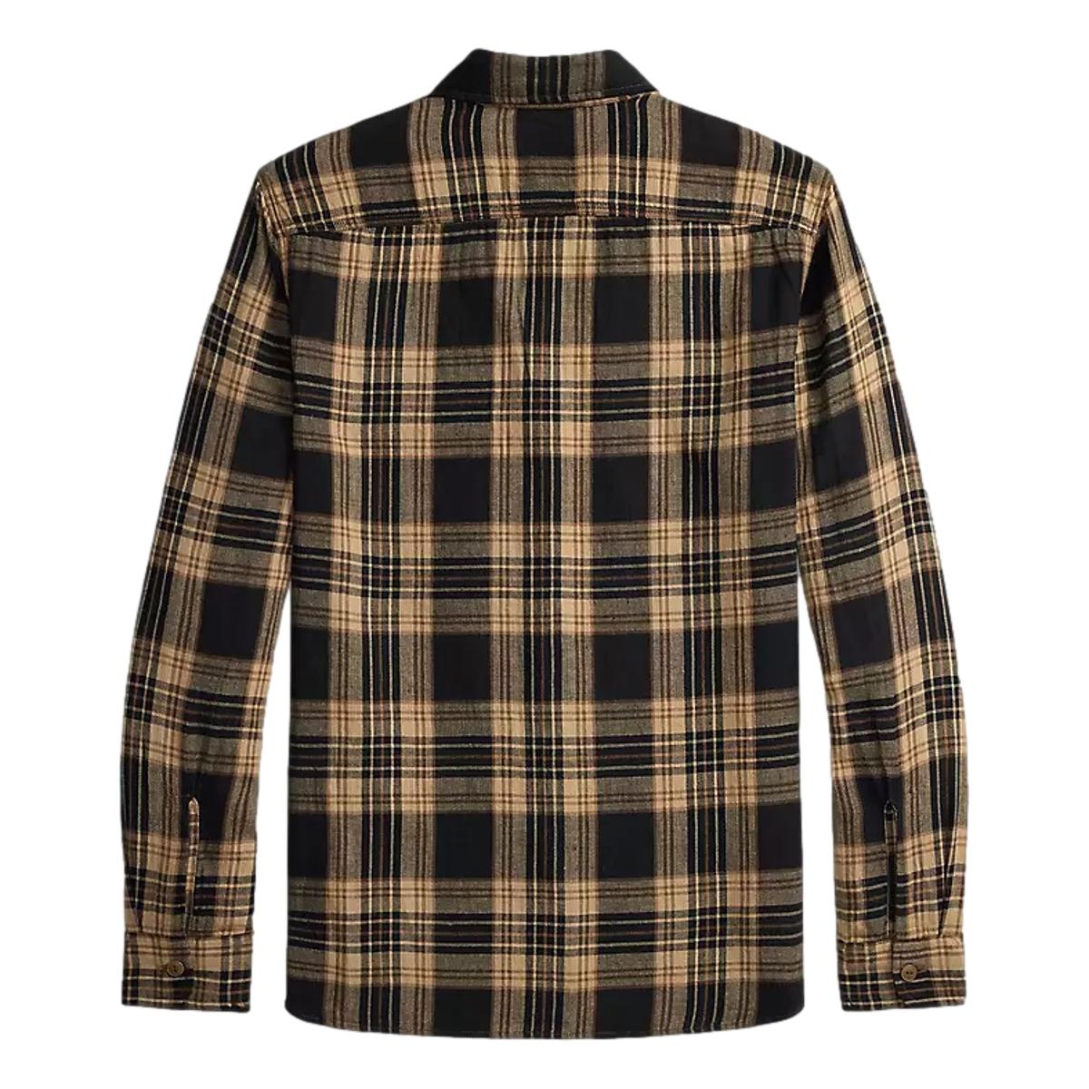 Plaid Cotton-Linen Workshirt Black Brown Tan - Shirt
