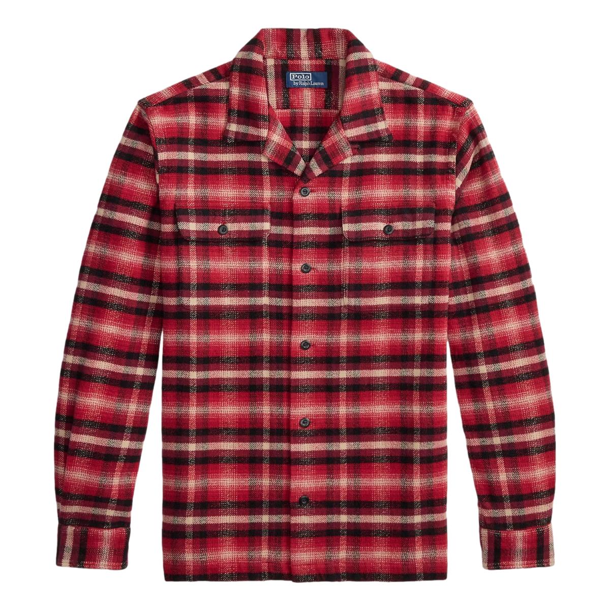 Plaid Flannel Camp Shirt Red Cream Multi - Shirt