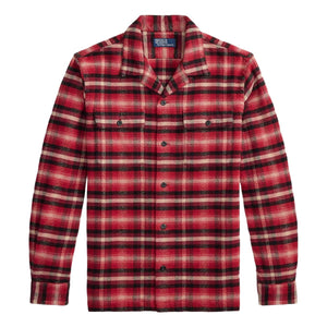 Plaid Flannel Camp Shirt Red Cream Multi - Shirt
