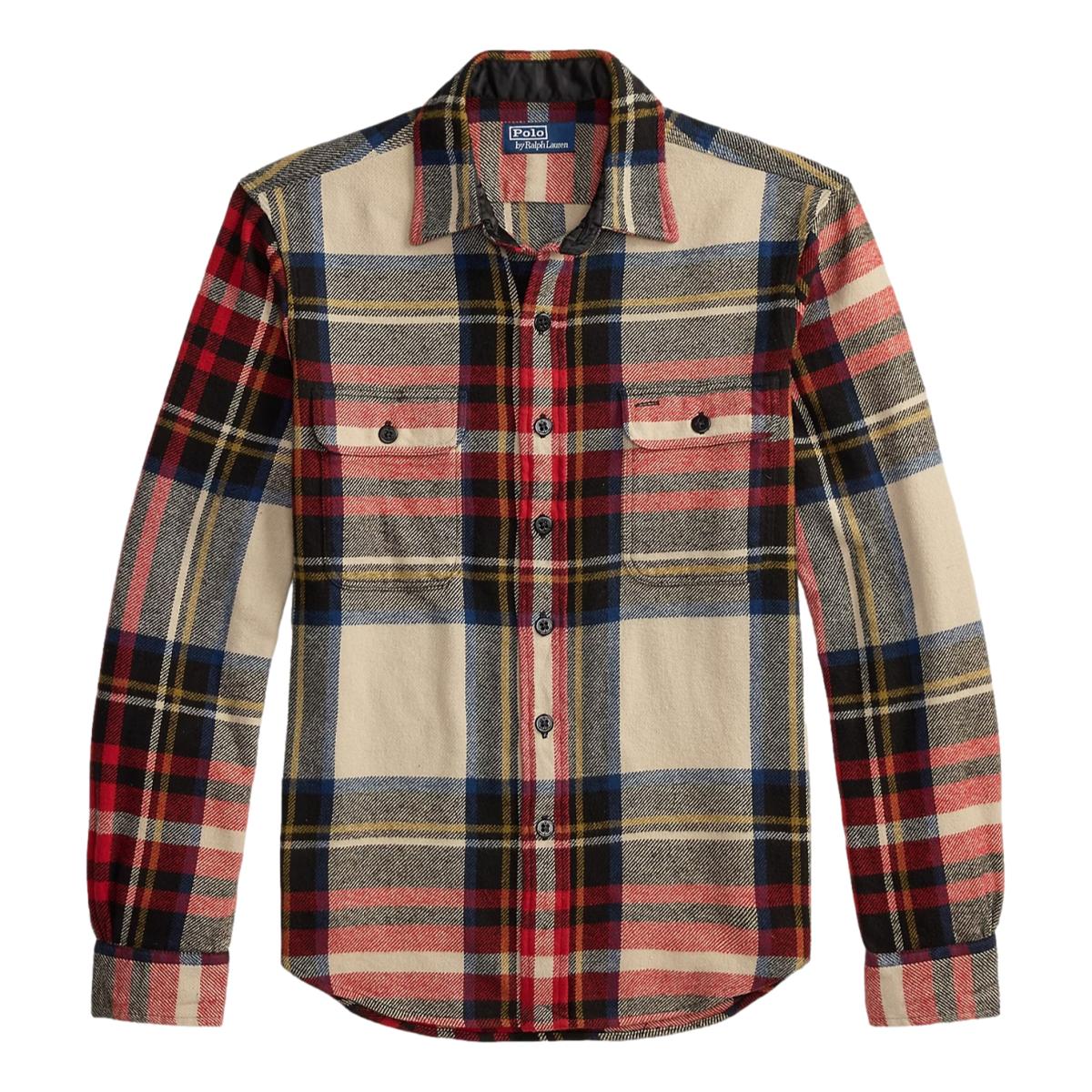 Plaid Flannel Workshirt Cream Red Multi - Shirt
