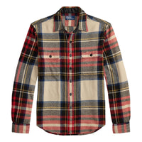 Plaid Flannel Workshirt Cream Red Multi - Shirt
