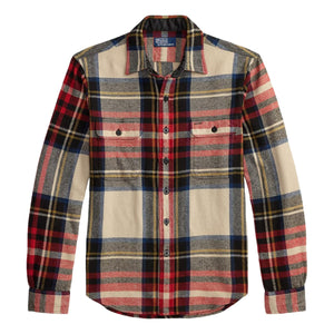 Plaid Flannel Workshirt Cream Red Multi - Shirt