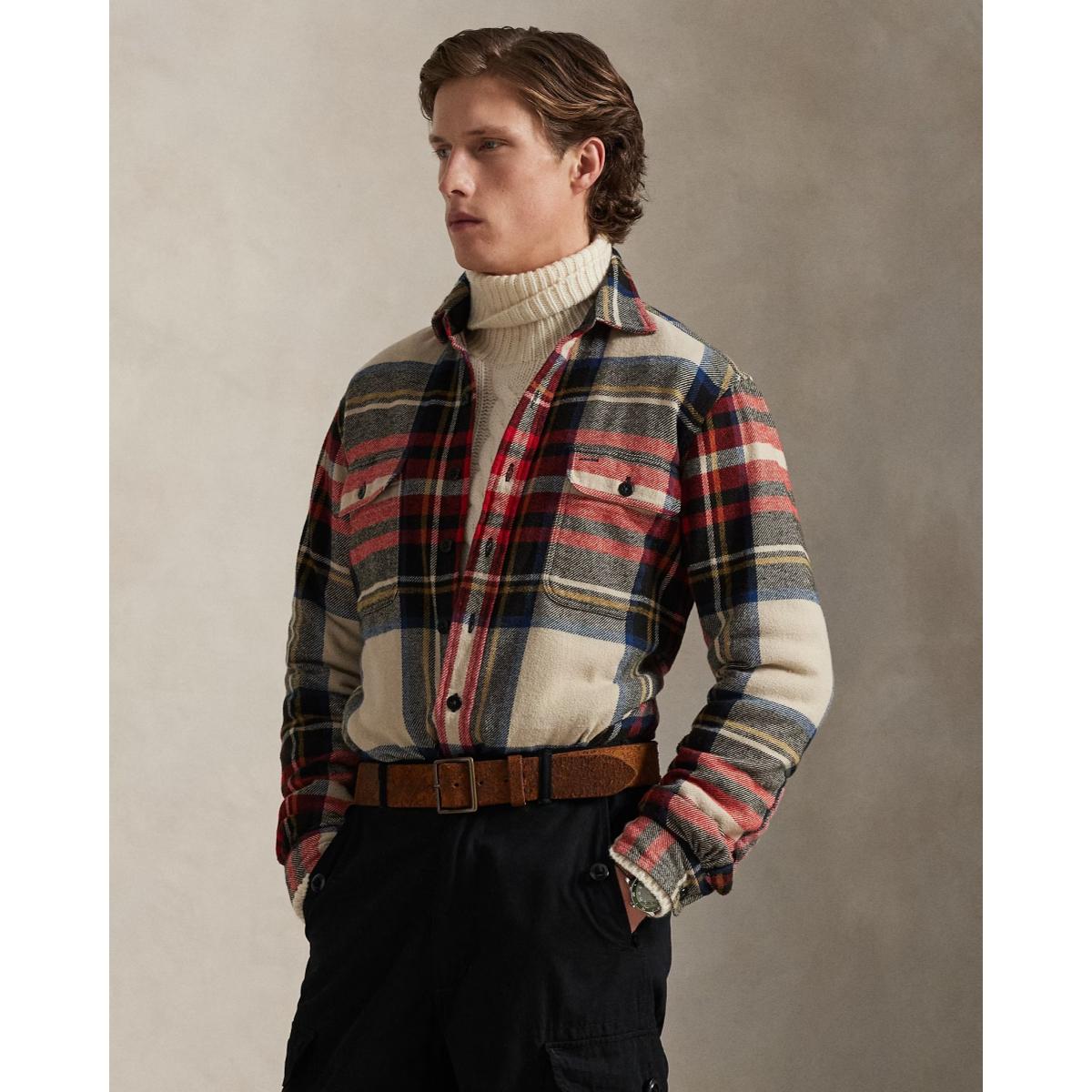 Plaid Flannel Workshirt Cream Red Multi - Shirt