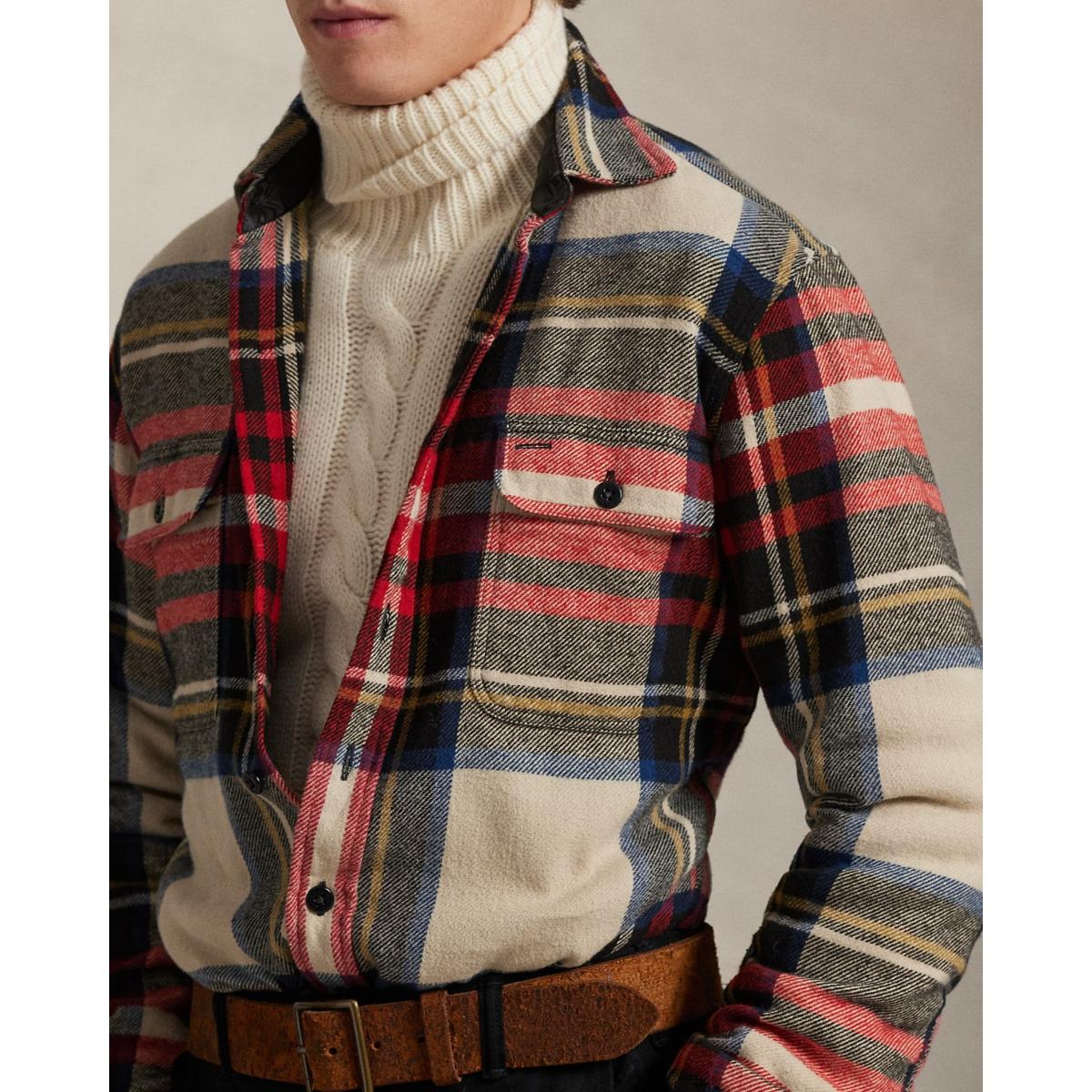 Plaid Flannel Workshirt Cream Red Multi - Shirt