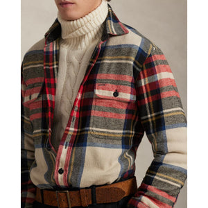 Plaid Flannel Workshirt Cream Red Multi - Shirt