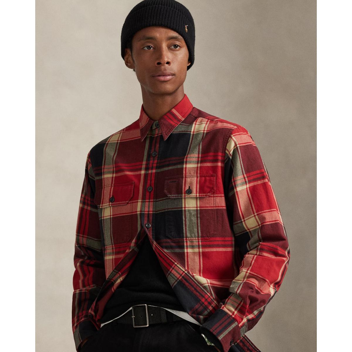 Plaid Oxford Workshirt Red Black Multi - Shirt