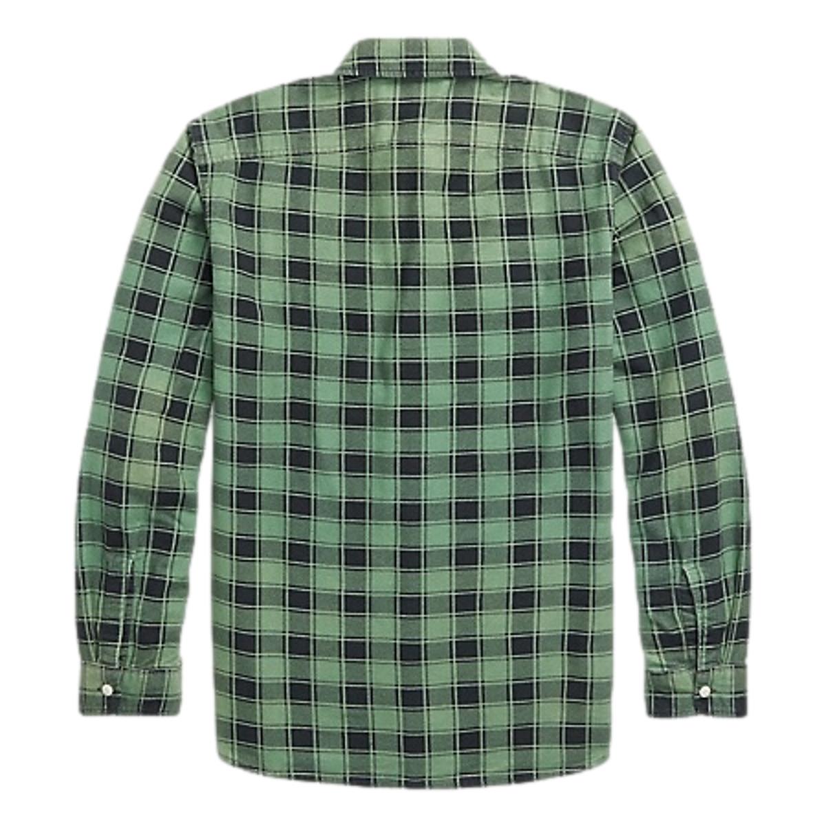 Plaid-Print Chamois Workshirt Green Black - Shirt