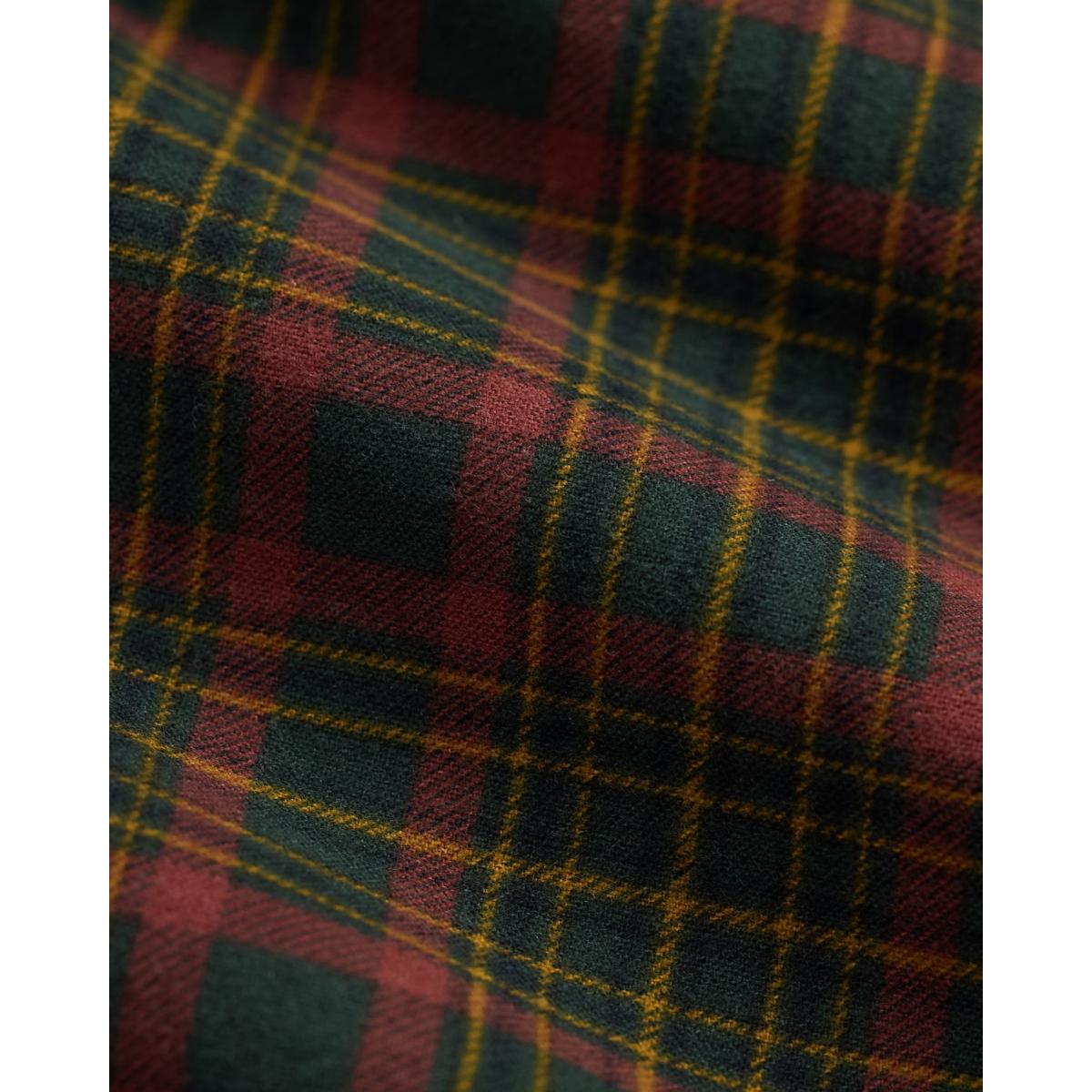 Plaid-Print Flannel Workshirt Green Red - Shirts