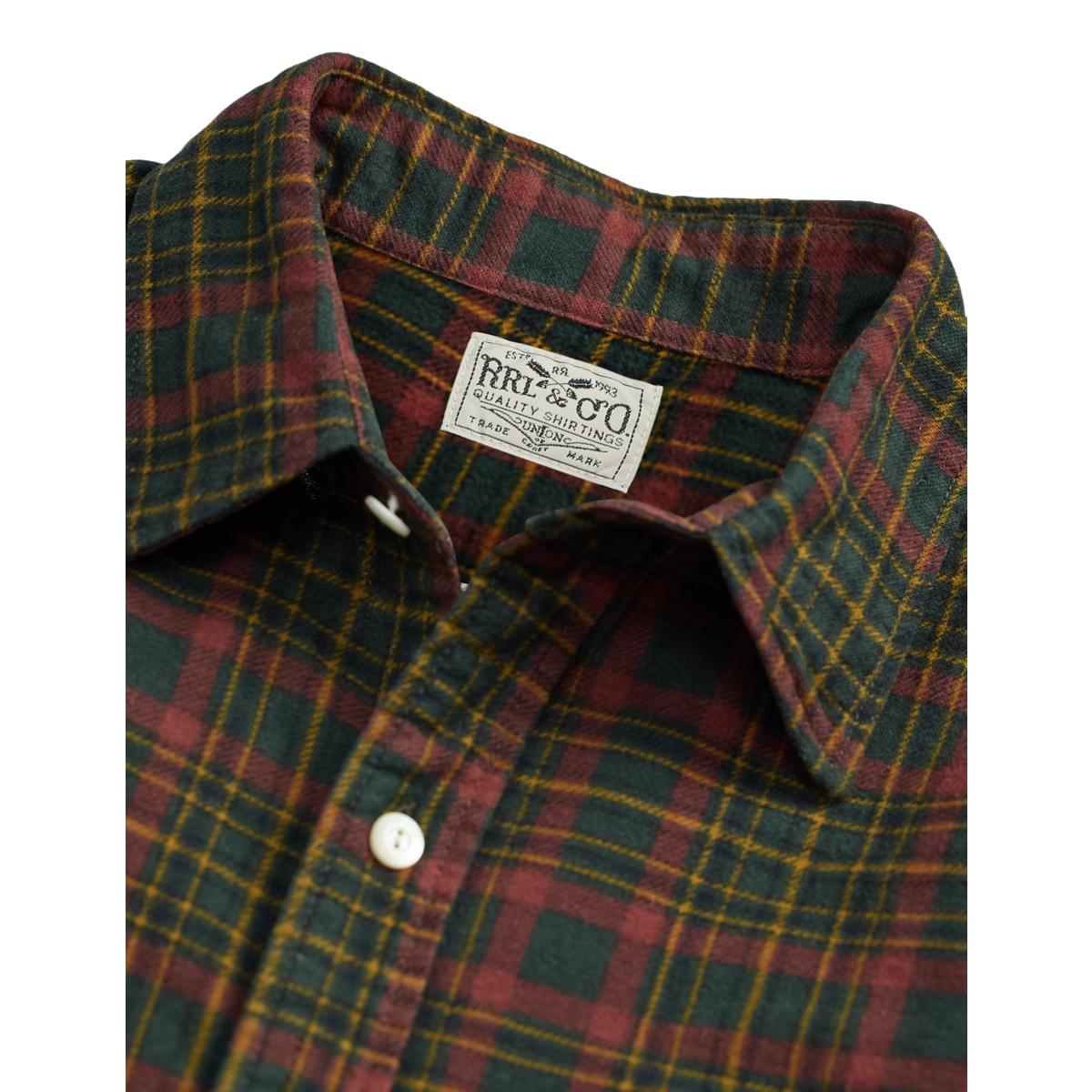 Plaid-Print Flannel Workshirt Green Red - Shirts