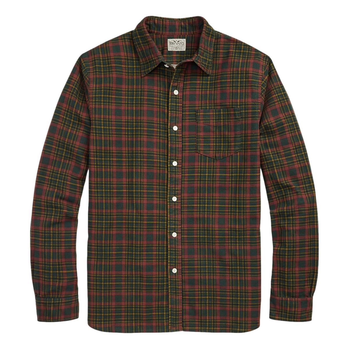 Plaid-Print Flannel Workshirt Green Red - Shirts