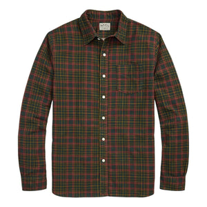 Plaid-Print Flannel Workshirt Green Red - Shirts