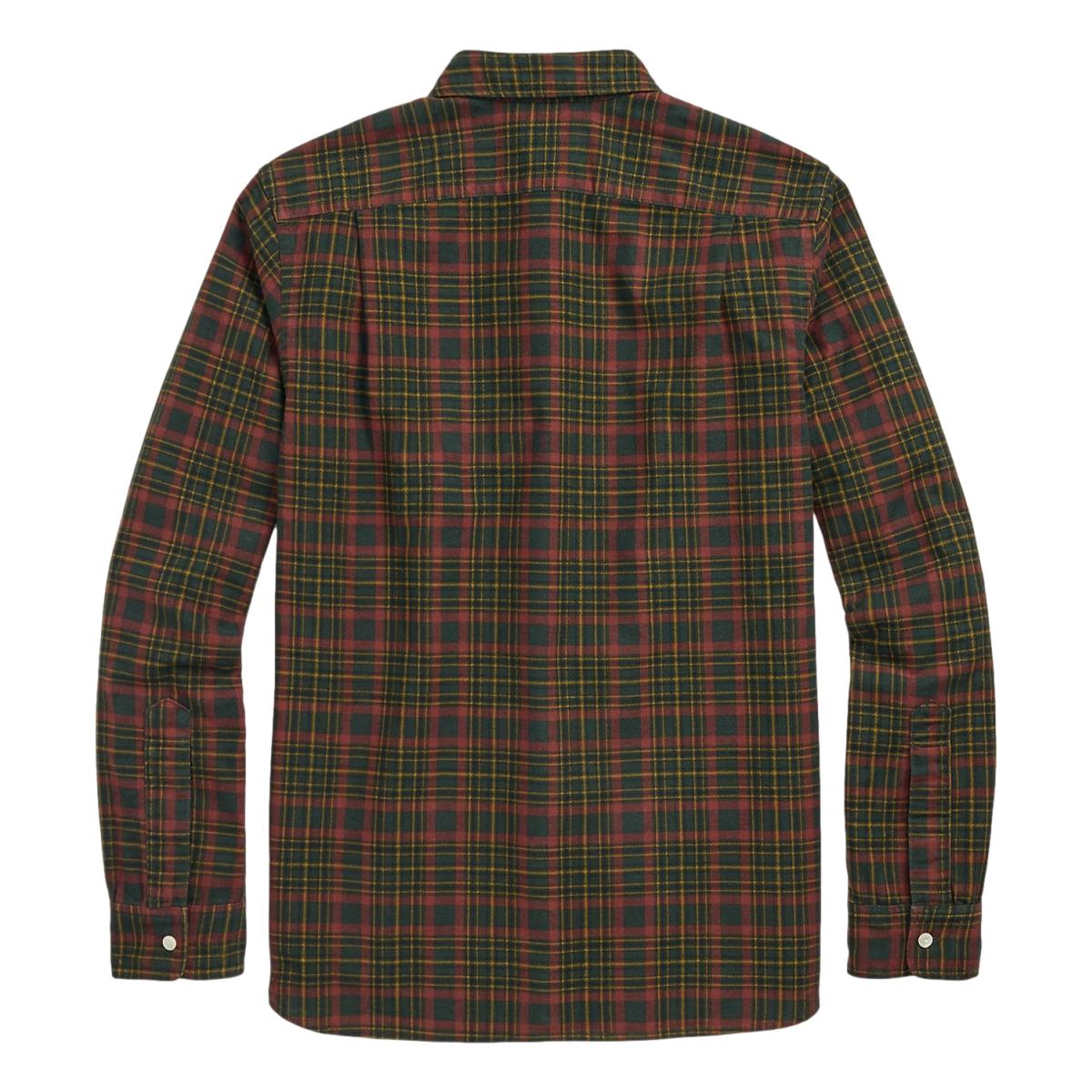 Plaid-Print Flannel Workshirt Green Red - Shirts